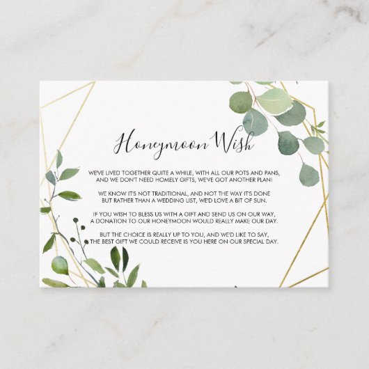 ゴールド ジオメトリック グリーン ユーカリ ハネムーン ウィッシュ エンクロージャーカード (正面)