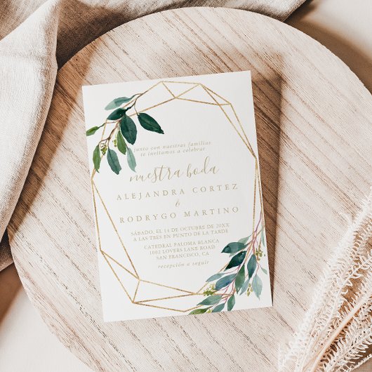 ゴールド ジオメトリック シック ユーカリ ヌエストラ ボダ 招待状