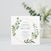 ゴールド ジオメトリック フローラル スクエア マーブル 結婚式の招待状 招待状 (スタンド正面)