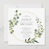 ゴールド ジオメトリック フローラル スクエア マーブル 結婚式の招待状 招待状 (正面)