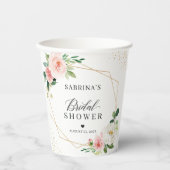 ゴールド ジオメトリック ブラッシュピンク フローラル ブライダル シャワー 紙コップ (正面)