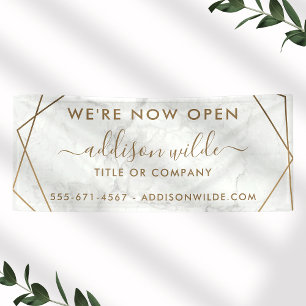 ゴールド ジオメトリック ホワイト マーブル アブストラクト ビジネス 横断幕