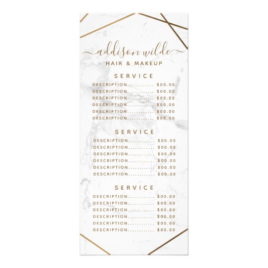 ゴールド ジオメトリック ホワイト マーブル アブストラクト 価格リスト ラックカード (正面)