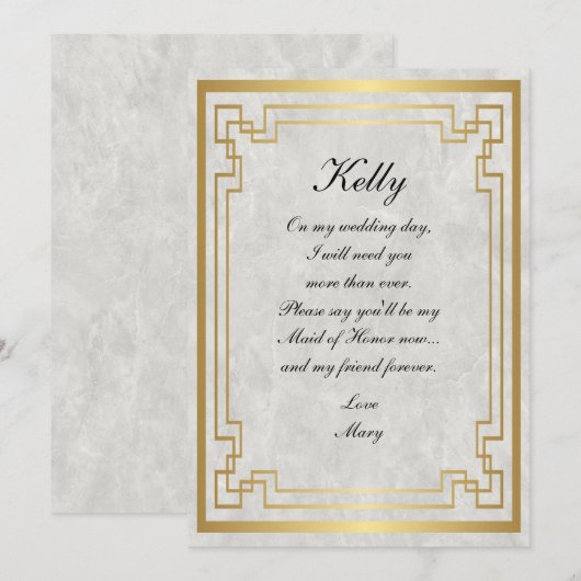 ゴールド ジオメトリック ホワイト マーブル ウェディング ブライズメイド 招待状 (正面/裏面)