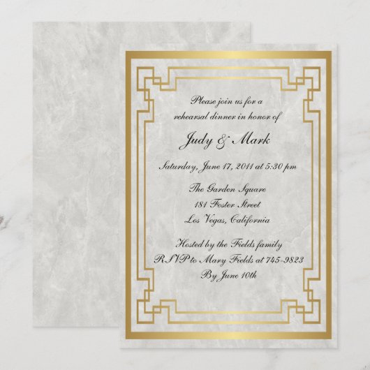 ゴールド ジオメトリック マーブル 結婚式 リハーサル ディナー 招待状 (正面/裏面)