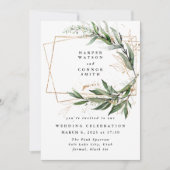 ゴールド ジオメトリック ユーカリ エレガント グリーンモス 招待状 (正面)