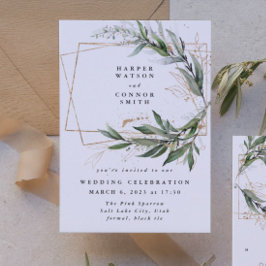 ゴールド ジオメトリック ユーカリ エレガント グリーンモス 招待状