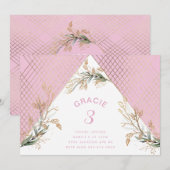 ゴールド ジオメトリック ユーカリ エレガント パーティー ピンク 招待状 (正面/裏面)
