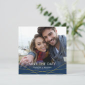 ゴールド ジオメトリック ライン | 四角い写真 保存日付 セーブザデート (スタンド正面)