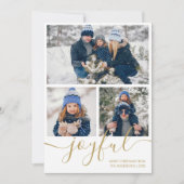 ゴールド ジョイフル 3 フォト メリークリスマス ホリデー カード (正面)