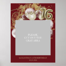 ゴールド スウィート16 バースデー バルーン フォト プロップ バーガンディ