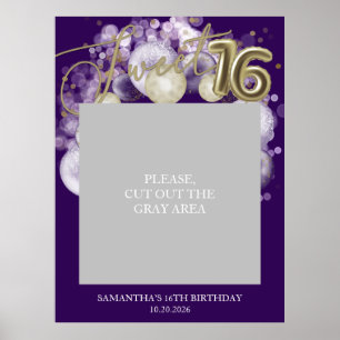 ゴールド スウィート16 バースデー バルーン フォト プロップ パープル ポスター
