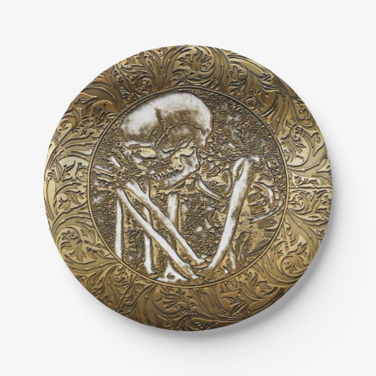 ゴールド スカル ヴィンテージ トレジャー コイン ペーパープレート (正面)