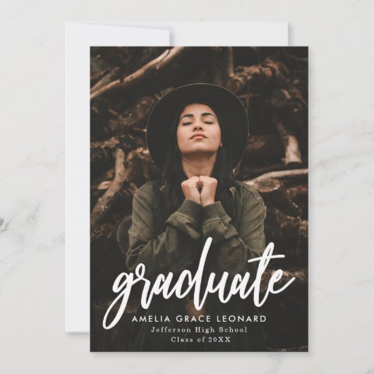 ゴールド |スクリプト形式のフォト卒業パーティー 招待状 (正面)