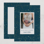 ゴールド スター ネイビーブルー フラット サンクス カード (正面/裏面)