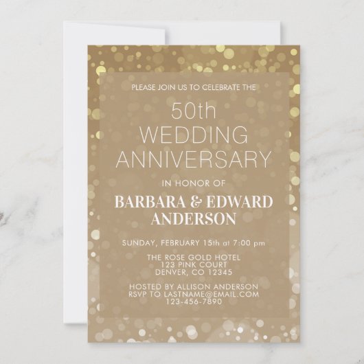 ゴールド スパークル グリッター 50周年 結婚記念日 招待状 (正面)