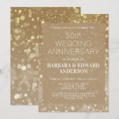 ゴールド スパークル グリッター 50周年 結婚記念日 招待状 (正面/裏面)