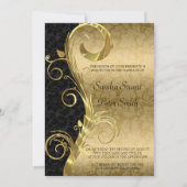 ゴールド スワール アンド ゴールド ブラック ダマスク ウェディング 招待状 (正面)