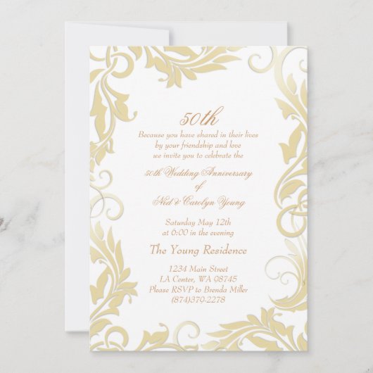 ゴールド スワール 50周年 結婚記念日 招待状 (正面)