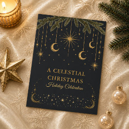 ゴールド セレスチャル クリスマス ホリデーパーティー招待状 招待状