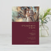 ゴールド タイプ デコ | バーガンディ 婚約パーティー フォト 招待状 (スタンド正面)