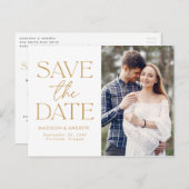 ゴールド |タイポグラフィモダン写真の日付を保存 案内ポストカード (正面/裏面)