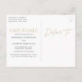 ゴールド |タイポグラフィモダン写真の日付を保存 案内ポストカード (裏面)