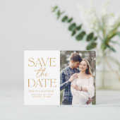 ゴールド |タイポグラフィモダン写真の日付を保存 案内ポストカード (スタンド正面)