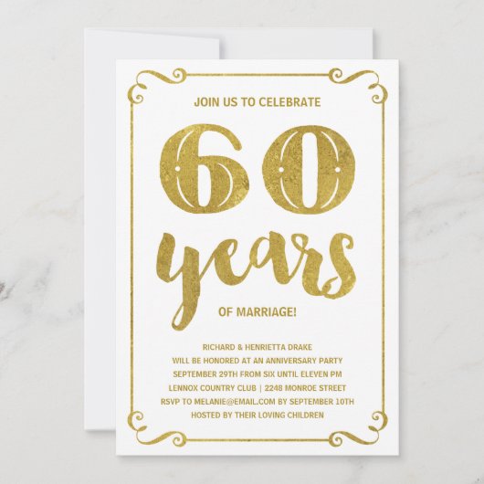 ゴールド タイポグラフィー | フェイク フォイル 60周年 招待状 (正面)