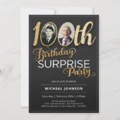 ゴールド タイポグラフィー フォト サプライズ 100歳の誕生日 招待状 (正面)