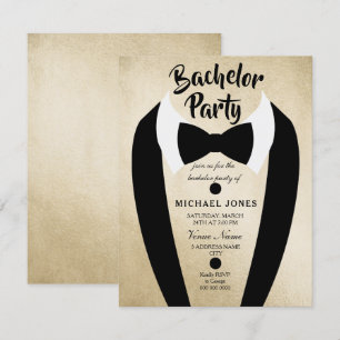 ゴールド タキシード ボウタイ バチェラーパーティー招待状 招待状
