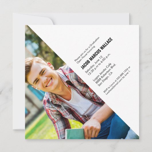 ゴールド タッセル 卒業 キャップ 卒業式 カスタム フォト 招待状 (裏面)