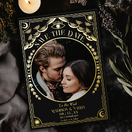 ゴールド タロット ゴシック ウェディング 写真 Save the Date 箔招待状