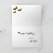 ゴールド＆ターコイズの蝶の誕生日グリーティングカード サンキューカード (内部)