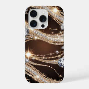 💎 ゴールド ダイヤモンド ウェーブ ✨ ラグジュアリー シャイン アブストラクト 💎 iPhone 15 PROケース