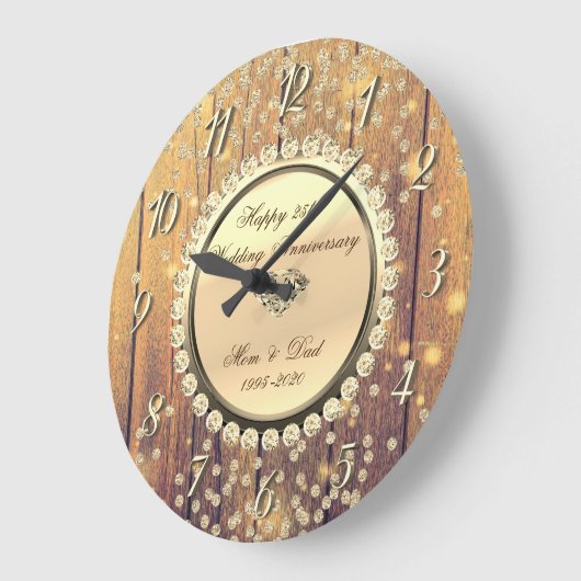 ゴールド ダイヤモンド ウッド 25周年記念日 ラージ壁時計 (傾斜)