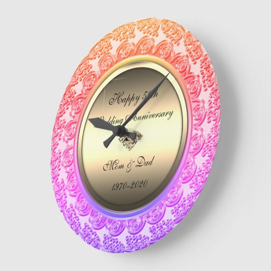 ゴールド ダイヤモンド オンブレ 50周年 結婚記念日 ラージ壁時計 (傾斜)