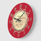 ゴールド ダイヤモンド オーナメント 赤 結婚記念日 ラージ壁時計 (傾斜)
