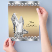 ゴールド ダイヤモンド グリッター ハイ ヒール シューズ チラシ (手)