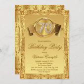 ゴールド ダイヤモンド スワール ファンシー 70歳の誕生日 招待状 (正面/裏面)