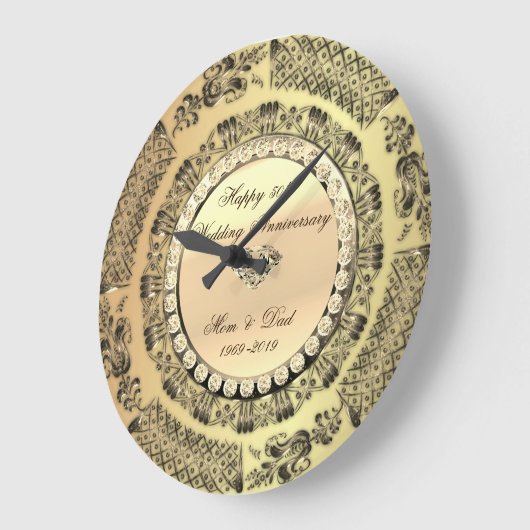 ゴールド ダイヤモンド, スワール 25周年記念 結婚25周年 ラージ壁時計 (傾斜)