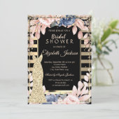 ゴールド ダイヤモンド,ドレス ストライプ フラワー ブライズメイドシャワー 招待状 (スタンド正面)