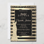 ゴールド ダイヤモンド ドレス ストライプ フレーム ブライダルシャワー 招待状 (正面)