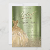 ゴールド ダイヤモンド ドレス ライトグリーン ブライダルシャワー 招待状 (正面)