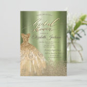 ゴールド ダイヤモンド ドレス ライトグリーン ブライダルシャワー 招待状 (スタンド正面)