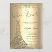 ゴールド ダイヤモンド ハート ドレス ブライダル シャワー 招待状 (正面)