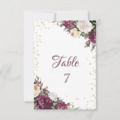 ゴールド ダイヤモンド バーガンディ フラワーテーブルカード 招待状 (正面)