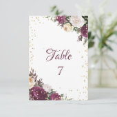 ゴールド ダイヤモンド バーガンディ フラワーテーブルカード 招待状 (スタンド正面)