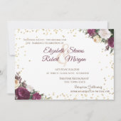 ゴールド ダイヤモンド バーガンディ フラワー ウェディング 招待状 (正面)