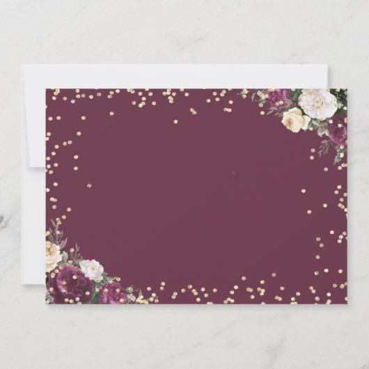 ゴールド ダイヤモンド バーガンディ フラワー ウェディング 招待状 (裏面)